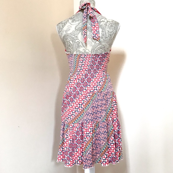 Guess Ruffle Halter Dress Multi Color Modern Print - Picture 4 of 6